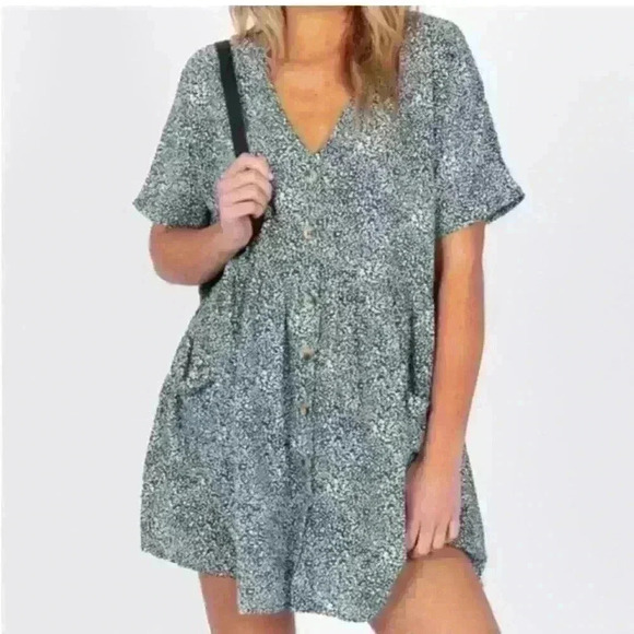 PRINCESS POLLY Green Liberty Floral Oversized Flowy Boho Dress Size US 0 - Picture 1 of 6